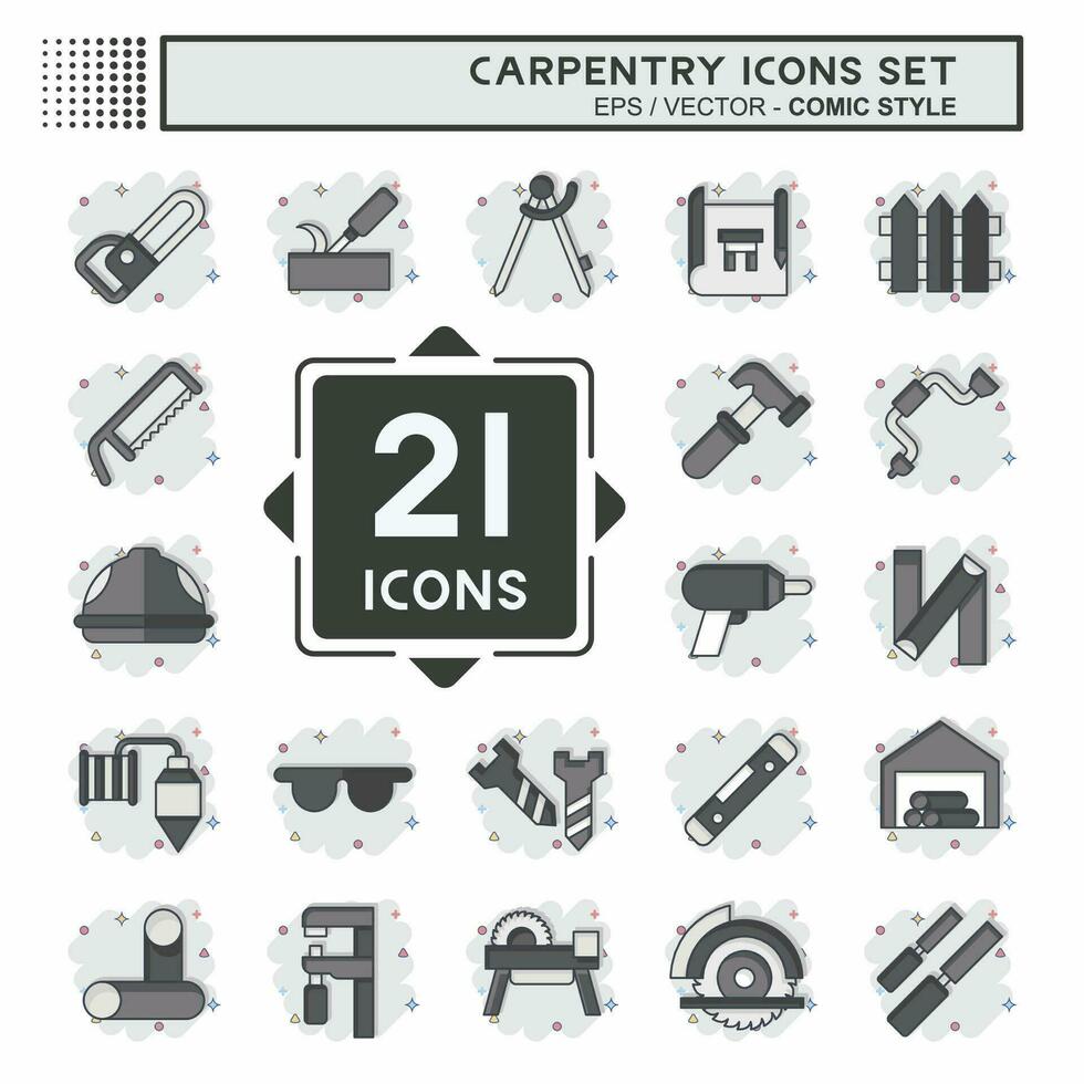 Icon Set Carpentry. related to building tool symbol. comic style. simple design editable. simple illustration vector