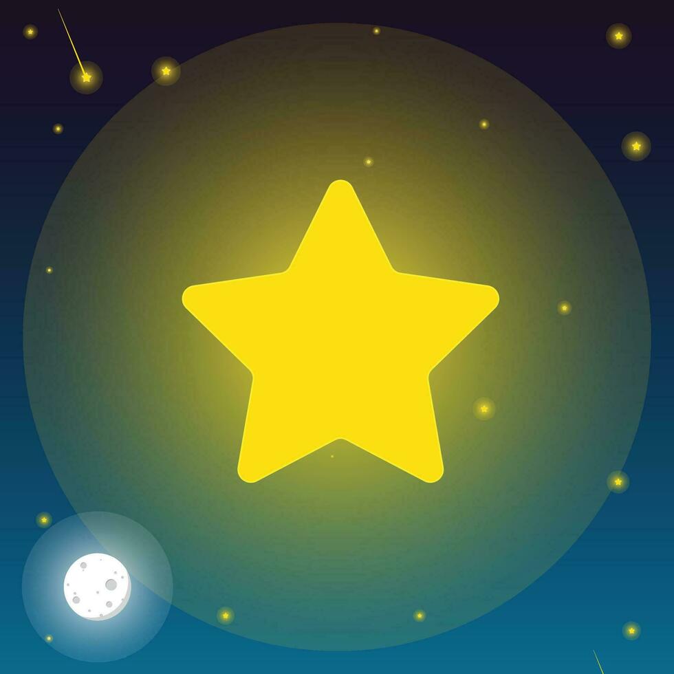 a yellow star in the night sky with a moon in the background vector