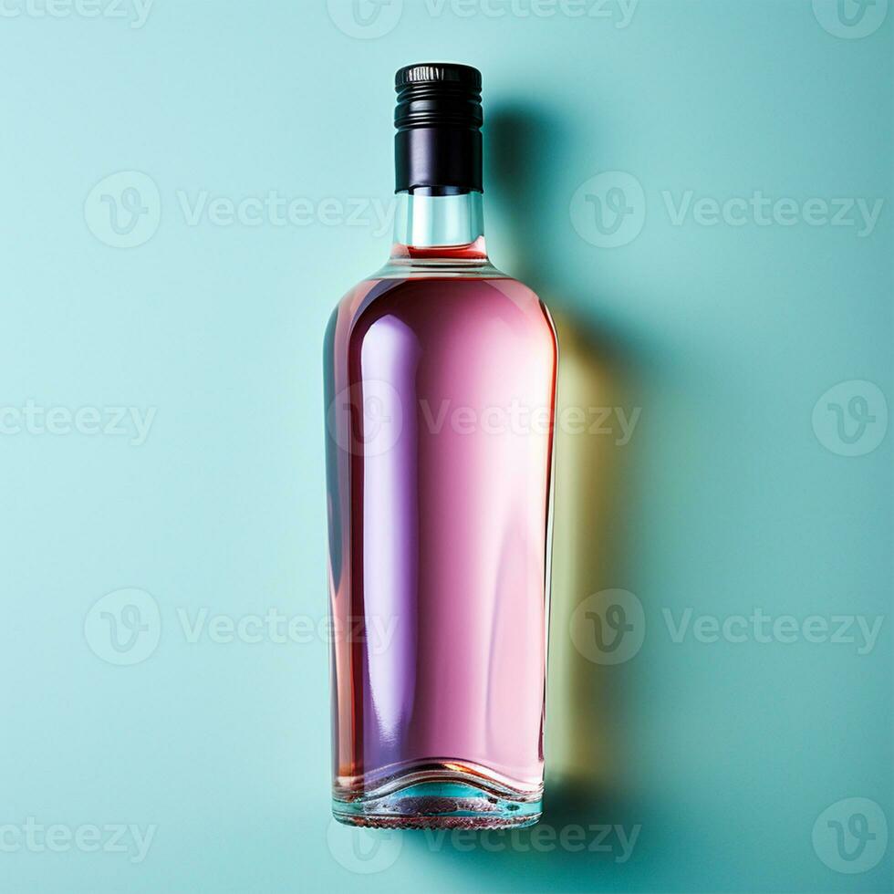 AI generated Glass bottle of water on the table, pastel isolated background - AI generated image photo