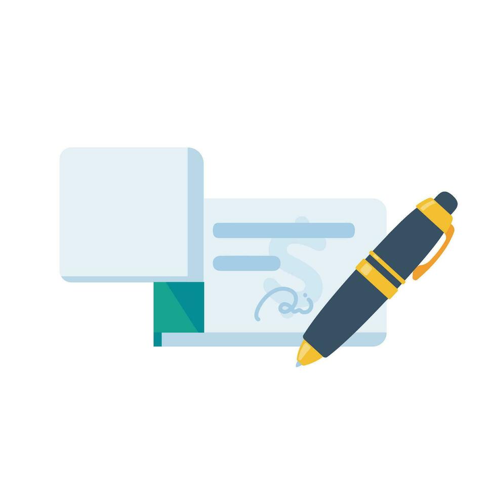 Pen to write checks and pay orders. Concept of spending money with credit vector