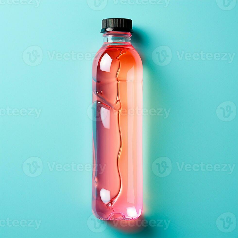 AI generated Glass bottle of water on the table, pastel isolated background - AI generated image photo