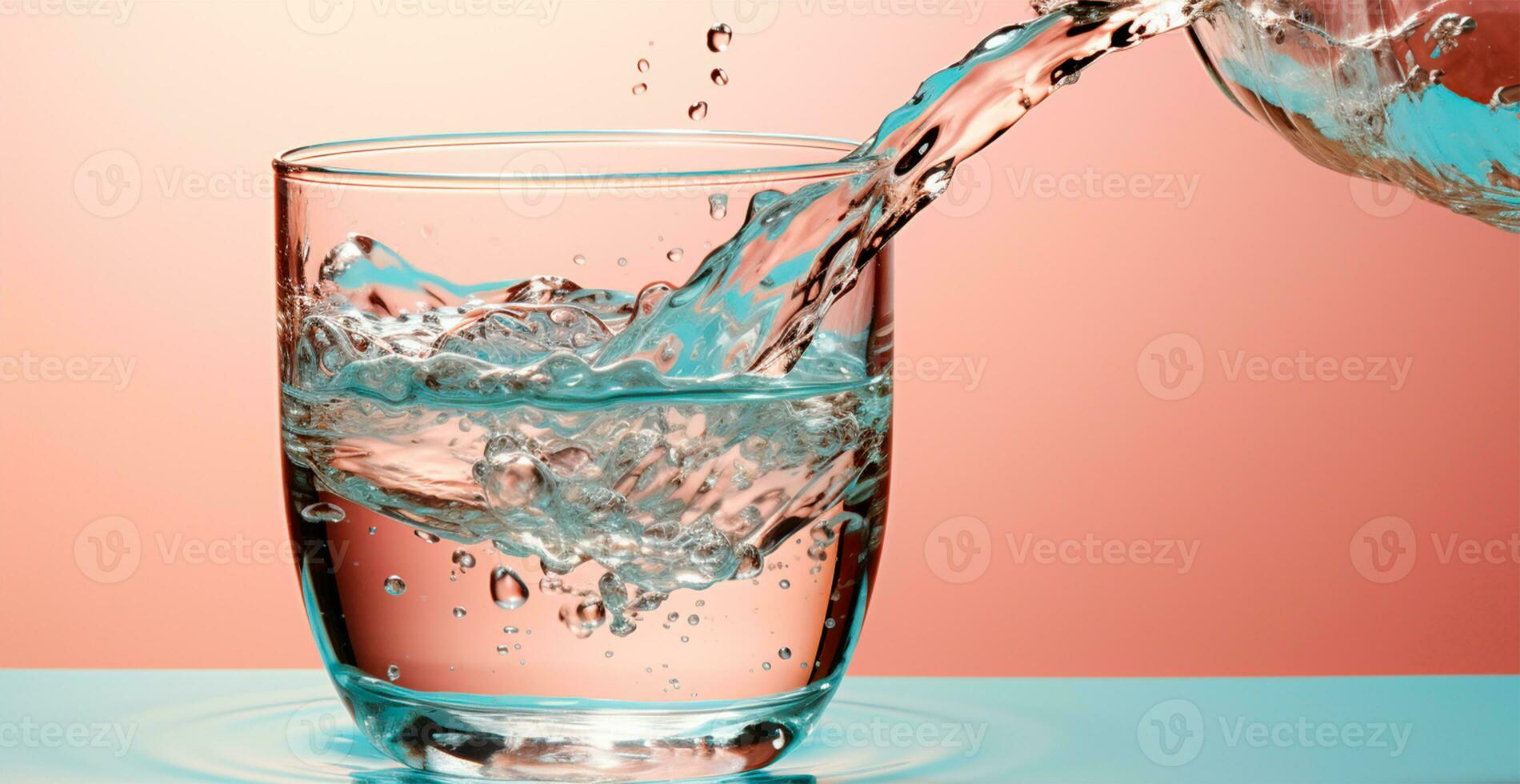 AI generated Glass bottle of water on the table, pastel isolated background - AI generated image photo