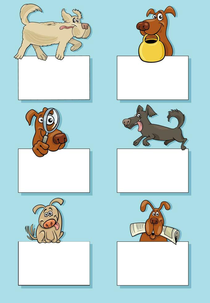 cartoon dogs and puppies with blank cards design set vector