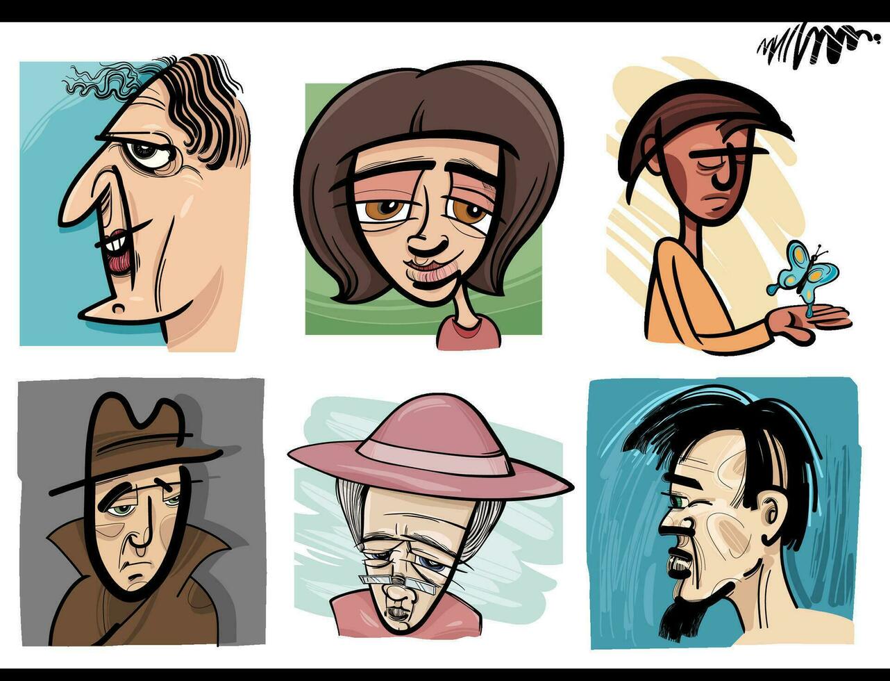 people characters set cartoon sketch illustration vector