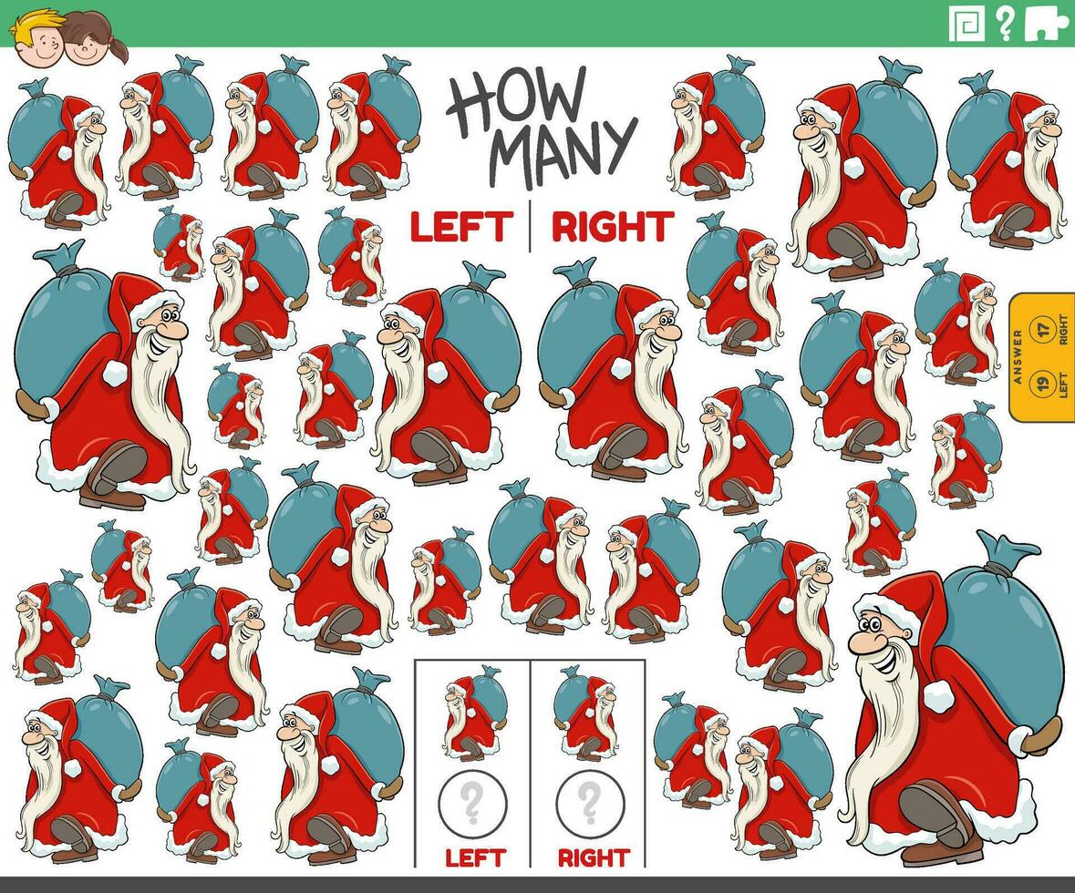 counting left and right pictures of cartoon Santa Claus vector