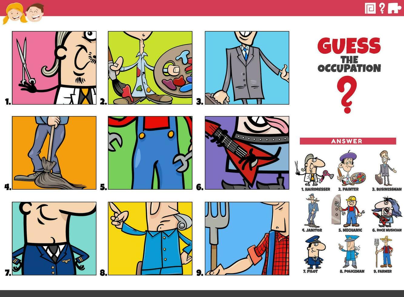 guess the occupation cartoon educational activity vector
