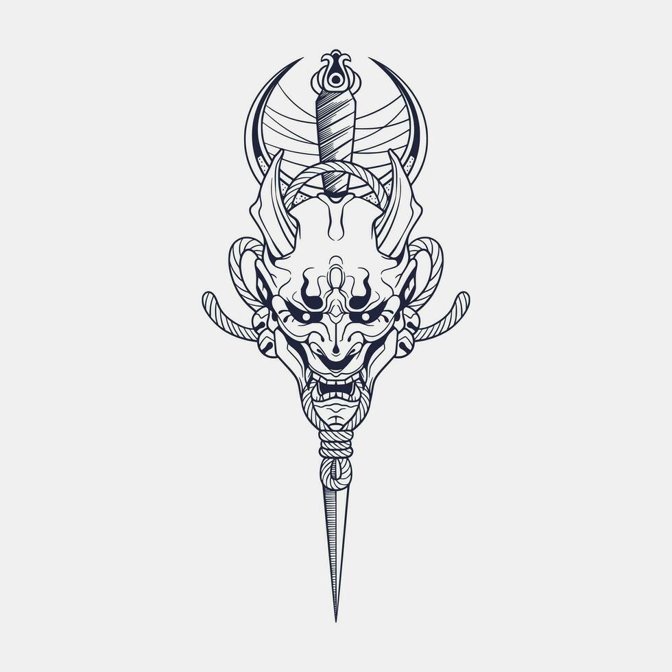 demon dagger crescent moon tattoo design, demon logo template vector