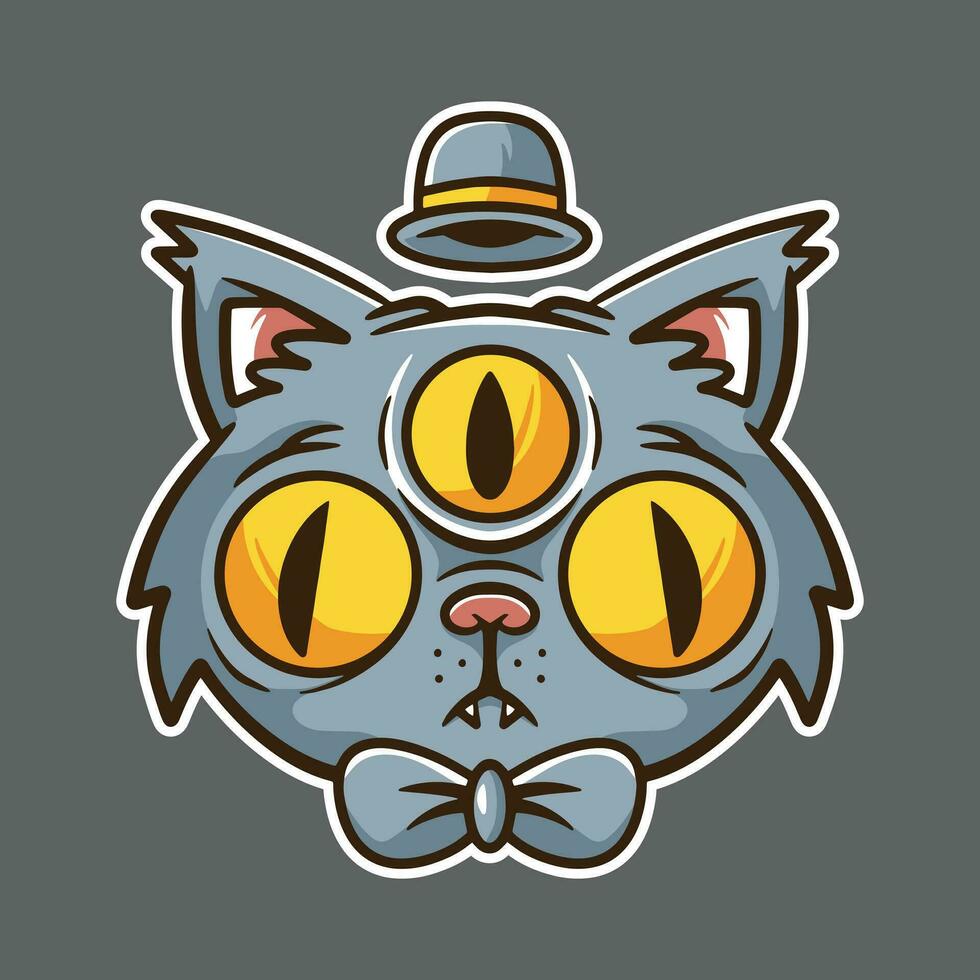 Tres ojos gato logo diseño, pegatinas, carteles, impresión y otro usos vector