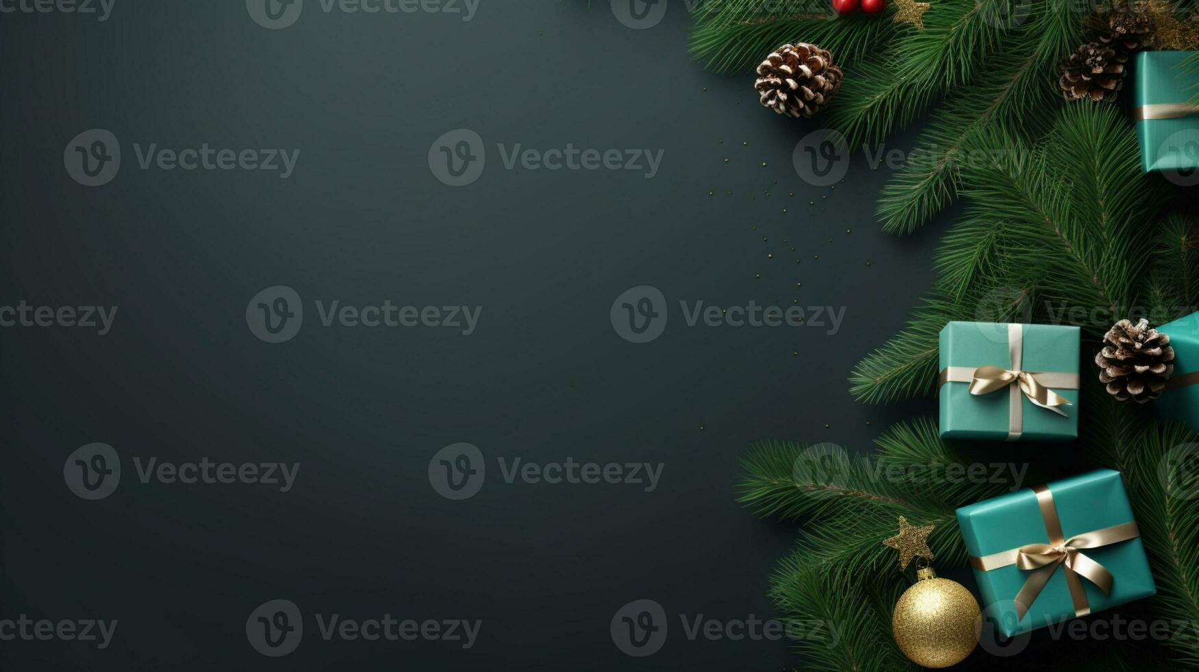 AI generated Christmas background with gifts and pendants photo