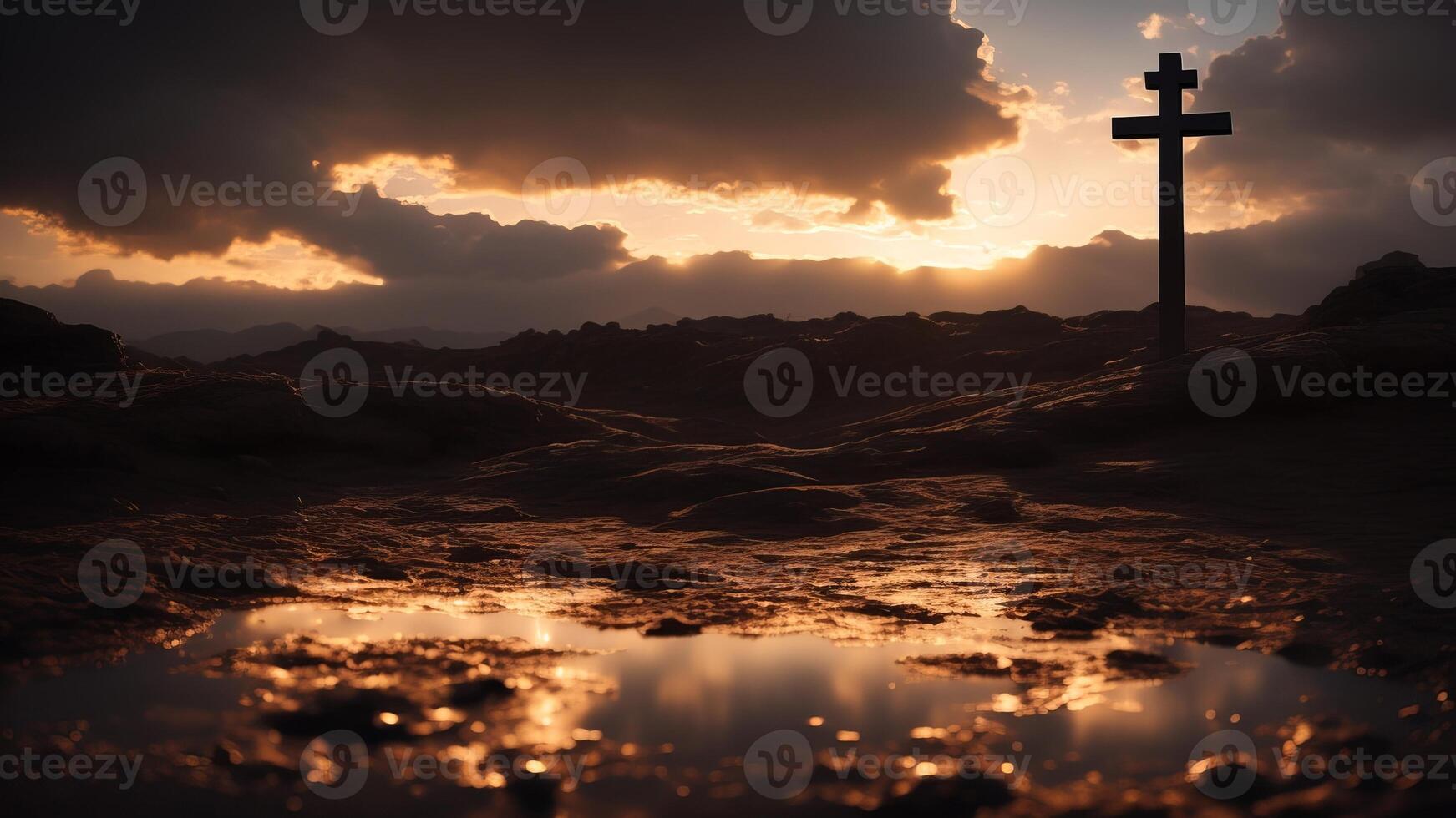 Holy cross symbolizing the death and resurrection of Jesus Christ with the sky. photo