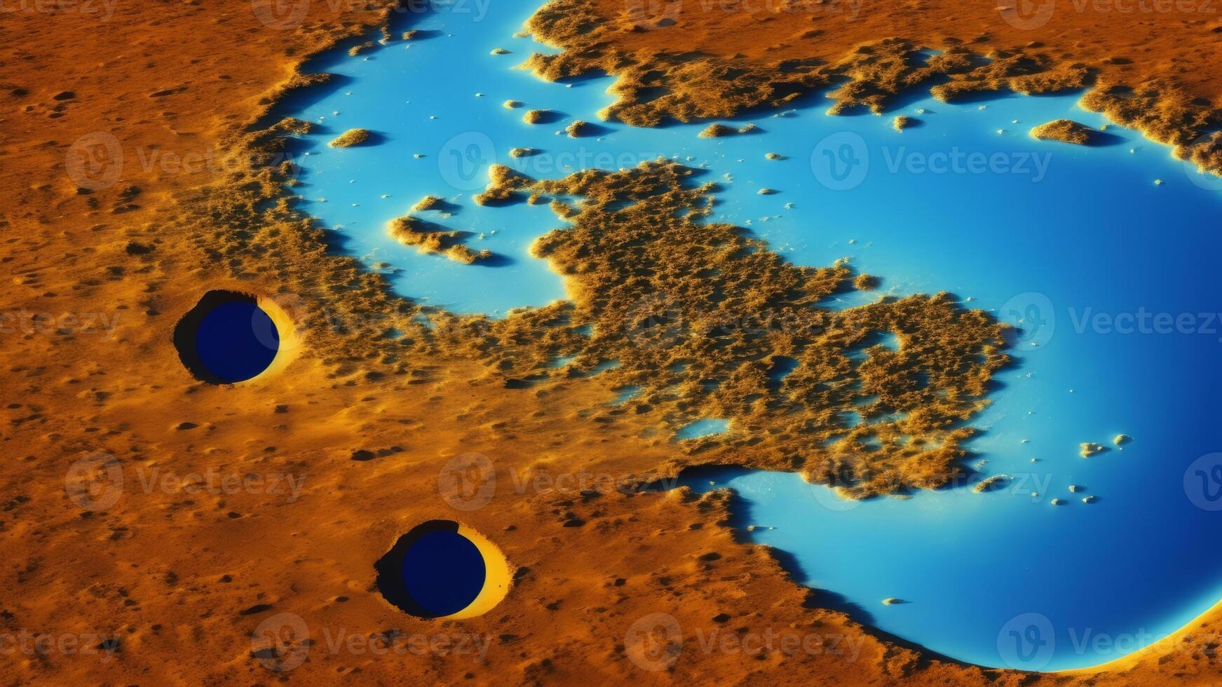 Blue earth seen from the moon surface. photo