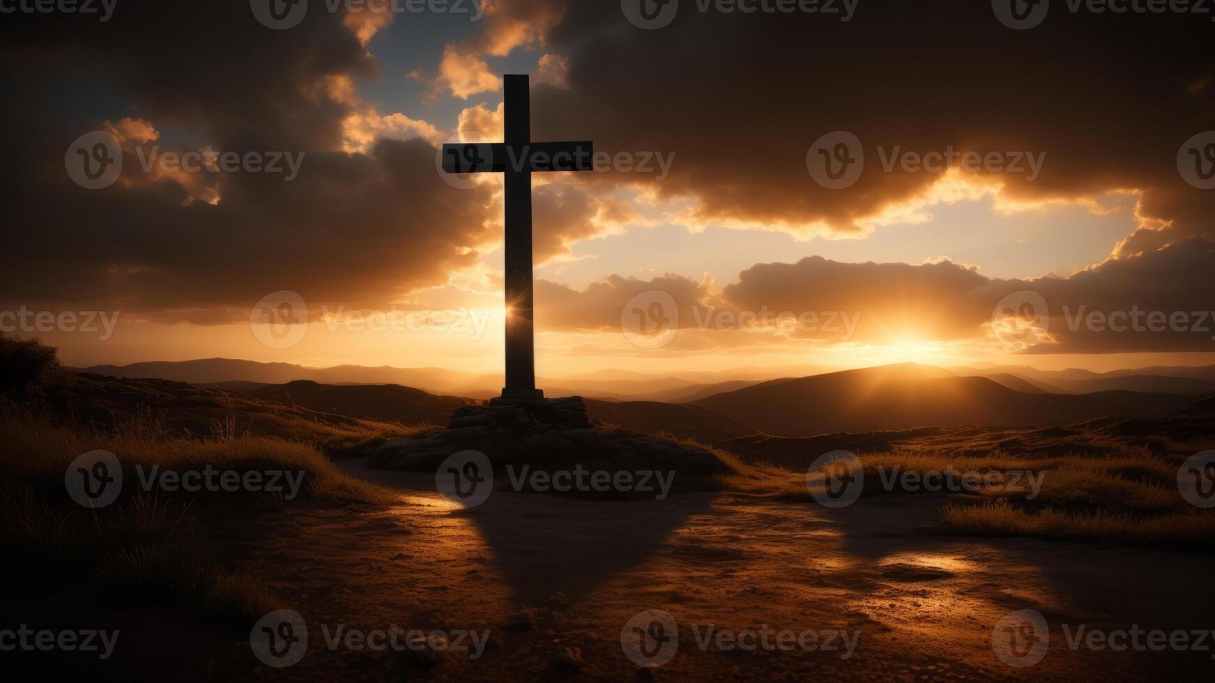 Holy cross symbolizing the death and resurrection of Jesus Christ with the sky. photo