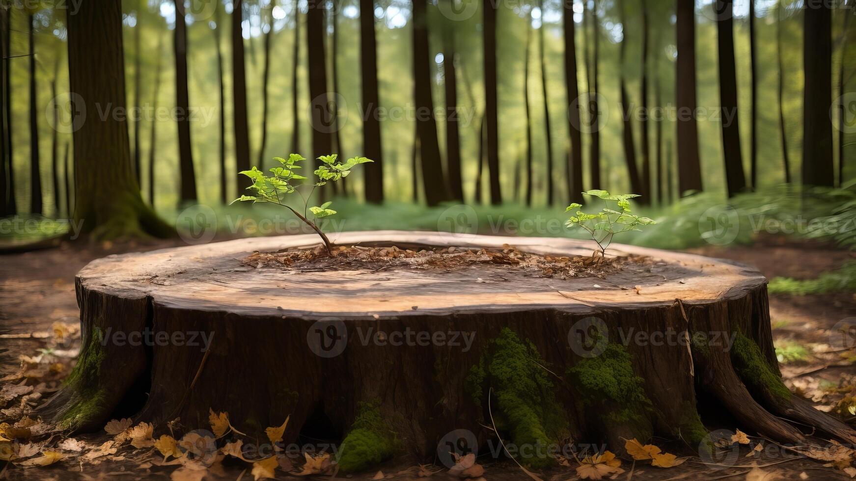 Young tree emerging from old tree stump. photo