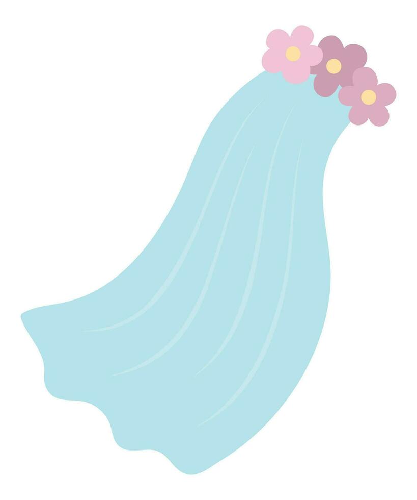 vector velo icono. novia ropa ilustración. linda sólo casado niña accesorio. Boda ceremonia fotografía. linda dama azul valerse con rosado flores