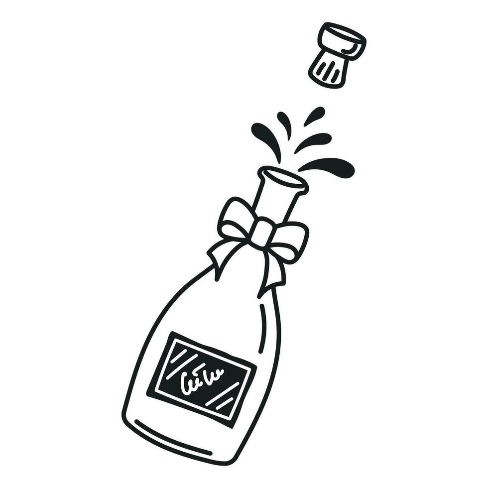 Champagne bottle illustration drawn in doodle style vector