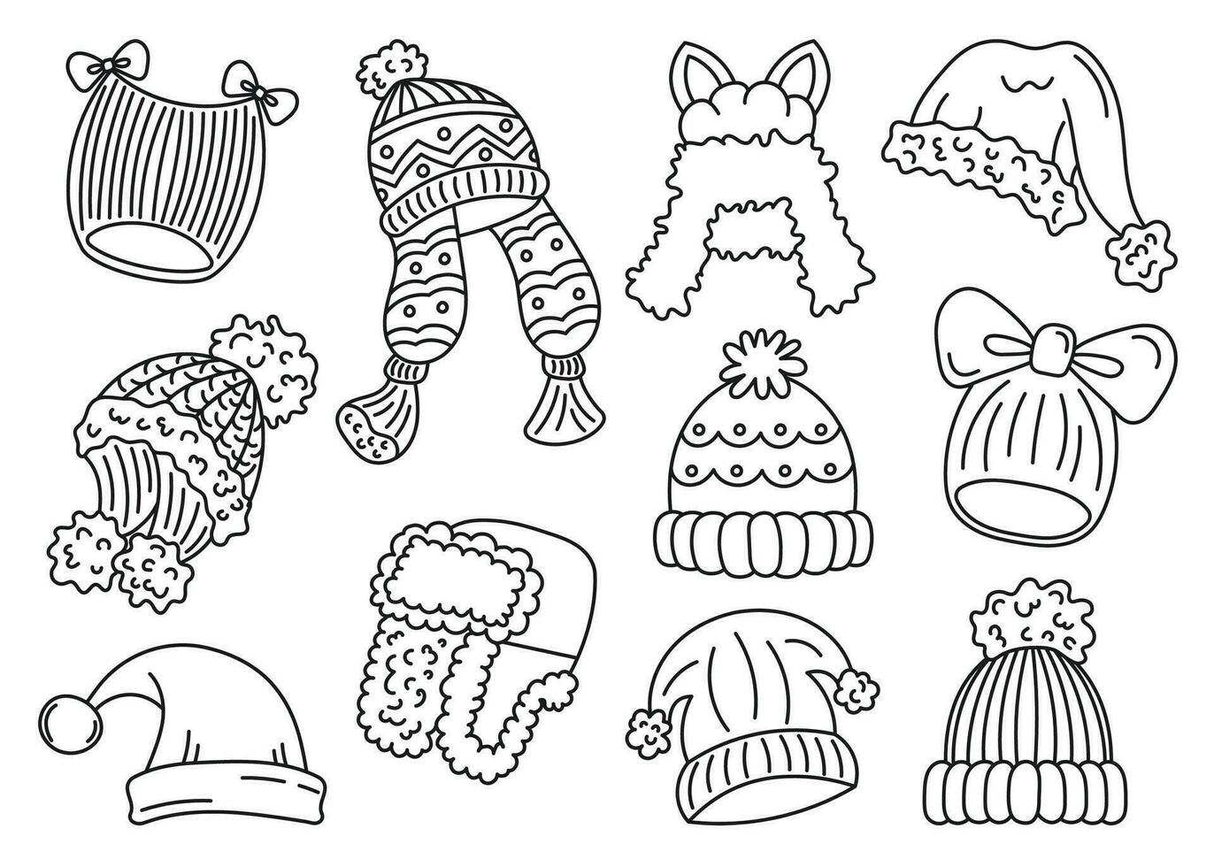 Set of hand-drawn winter hats vector