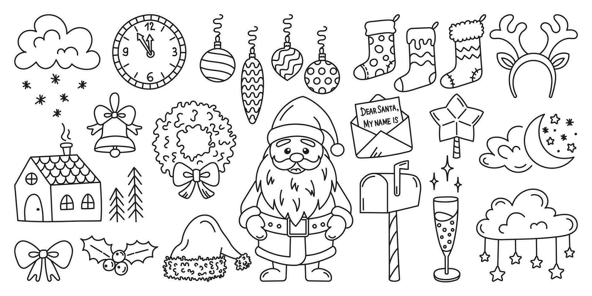 Set of vector Christmas doodle elements on white background