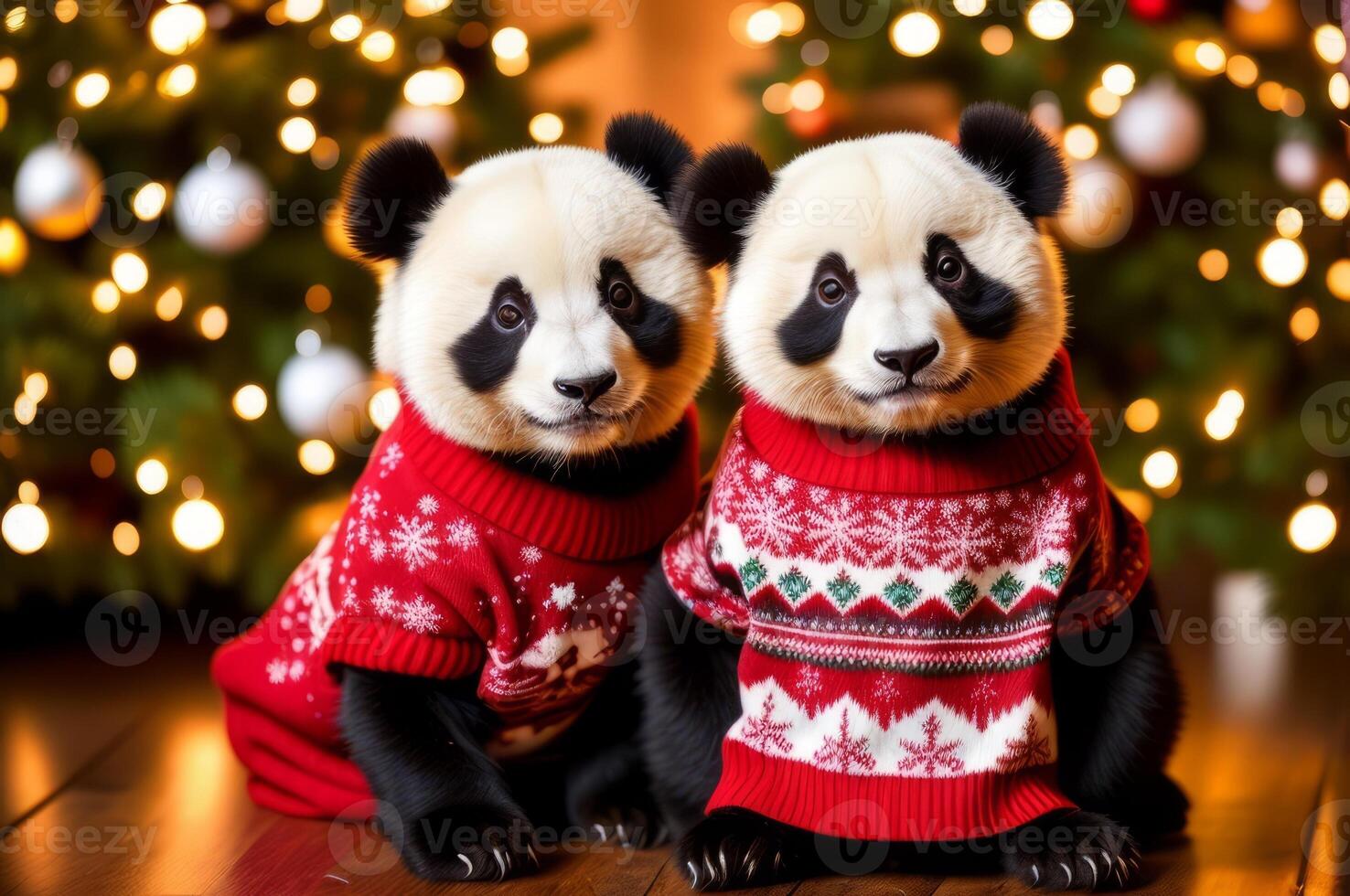 Cute Panda in Christmas sweater. photo