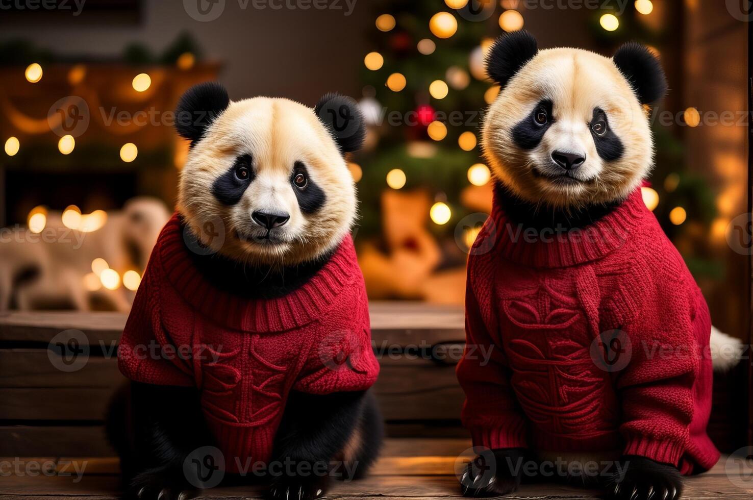 Cute Panda in Christmas sweater. photo