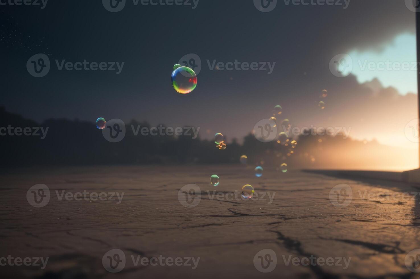 Bubbles in the air, sunset, water, watercolor, watercolor painting, watercolor photo