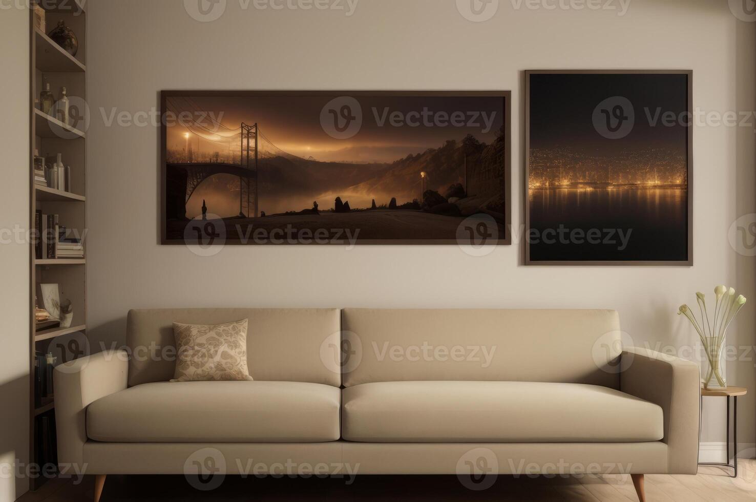 Two framed pictures hanging on the wall in a living room photo