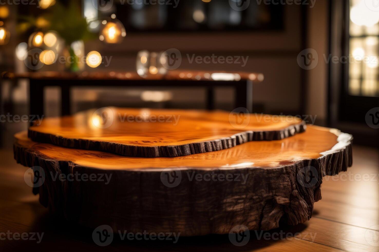 Close up of live edge wooden accent coffee table. photo