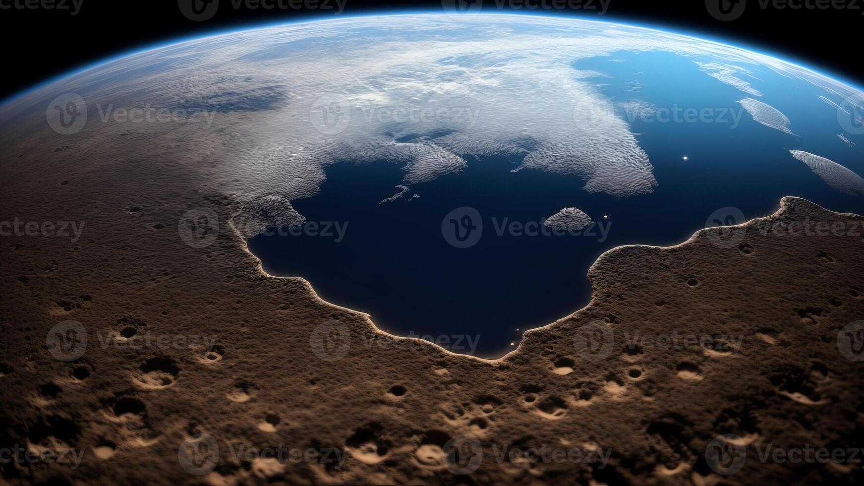 Blue earth seen from the moon surface. photo