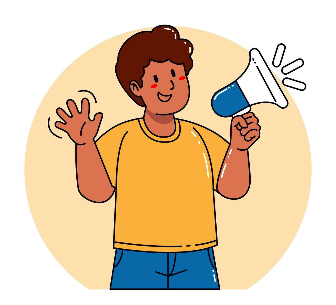 Man holding megaphone announcement vector
