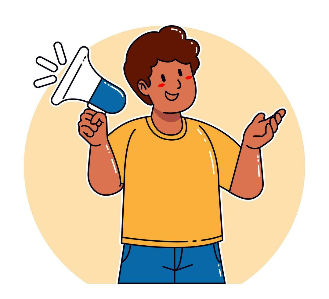 Man holding megaphone announcement vector