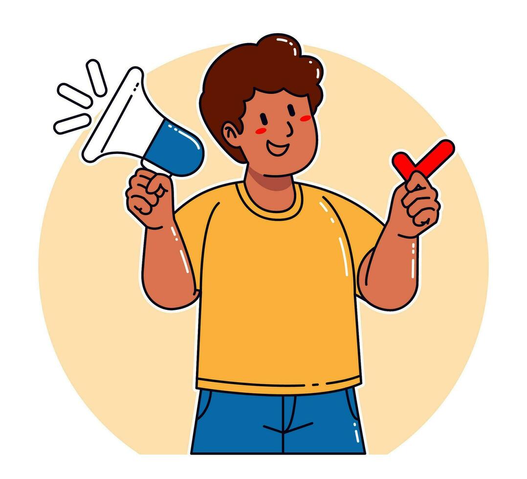 Man holding megaphone announcement vector