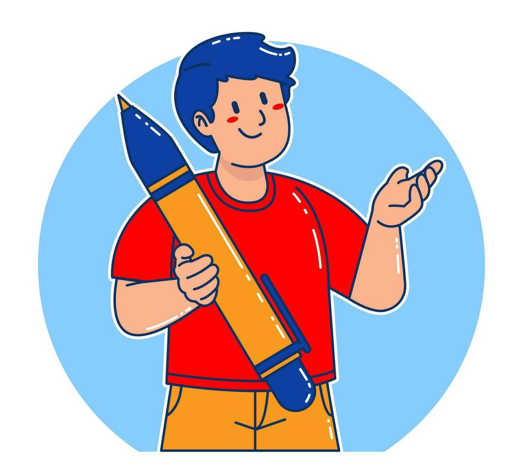 illustration of a man holding a large pen vector