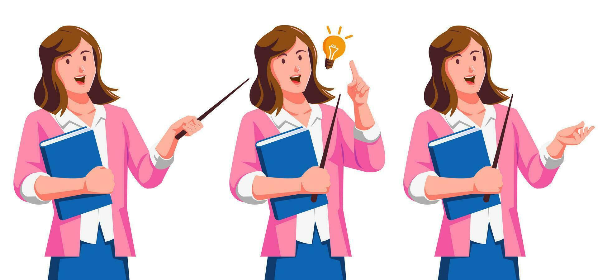 illustration of a female teacher carrying a book vector
