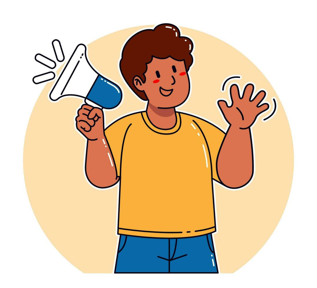 Man holding megaphone announcement vector