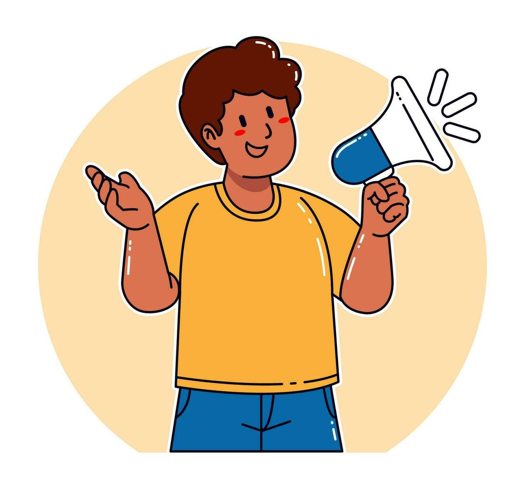 Man holding megaphone announcement vector