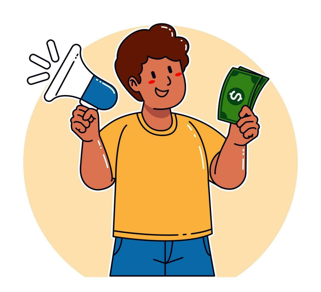 Man holding megaphone and money vector