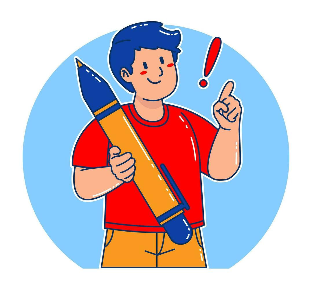 illustration of a man holding a large pen vector