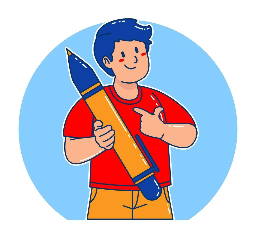 illustration of a man holding a large pen vector