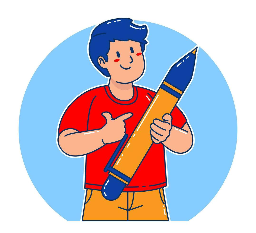 illustration of a man holding a large pen vector