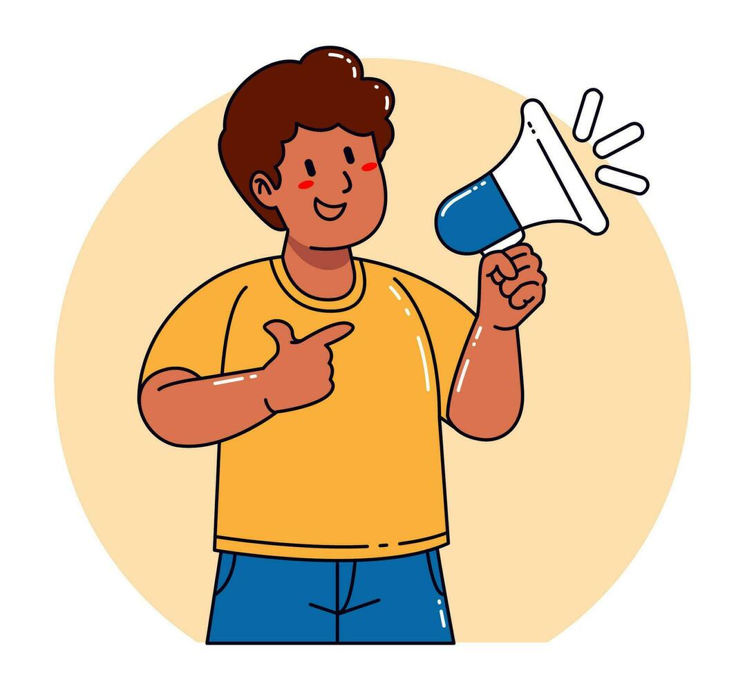 Man holding megaphone announcement vector