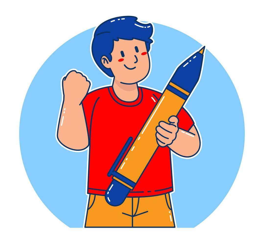 illustration of a man holding a large pen vector