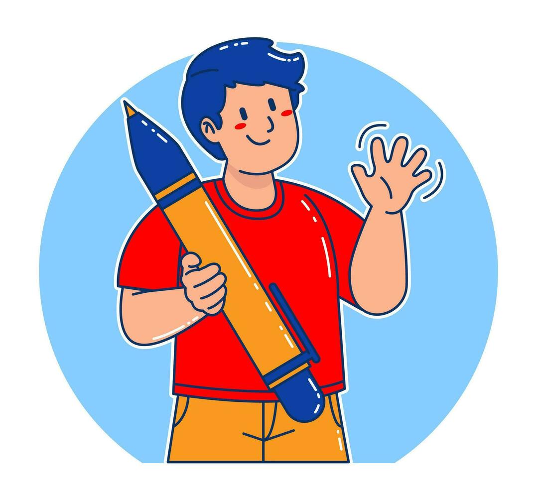 illustration of a man holding a large pen vector