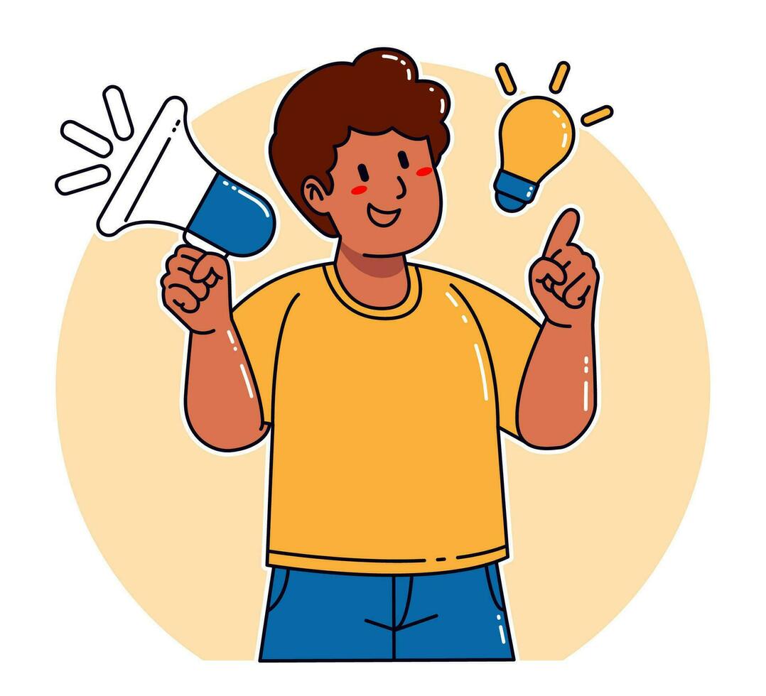 lack Man holding megaphone and light blub vector