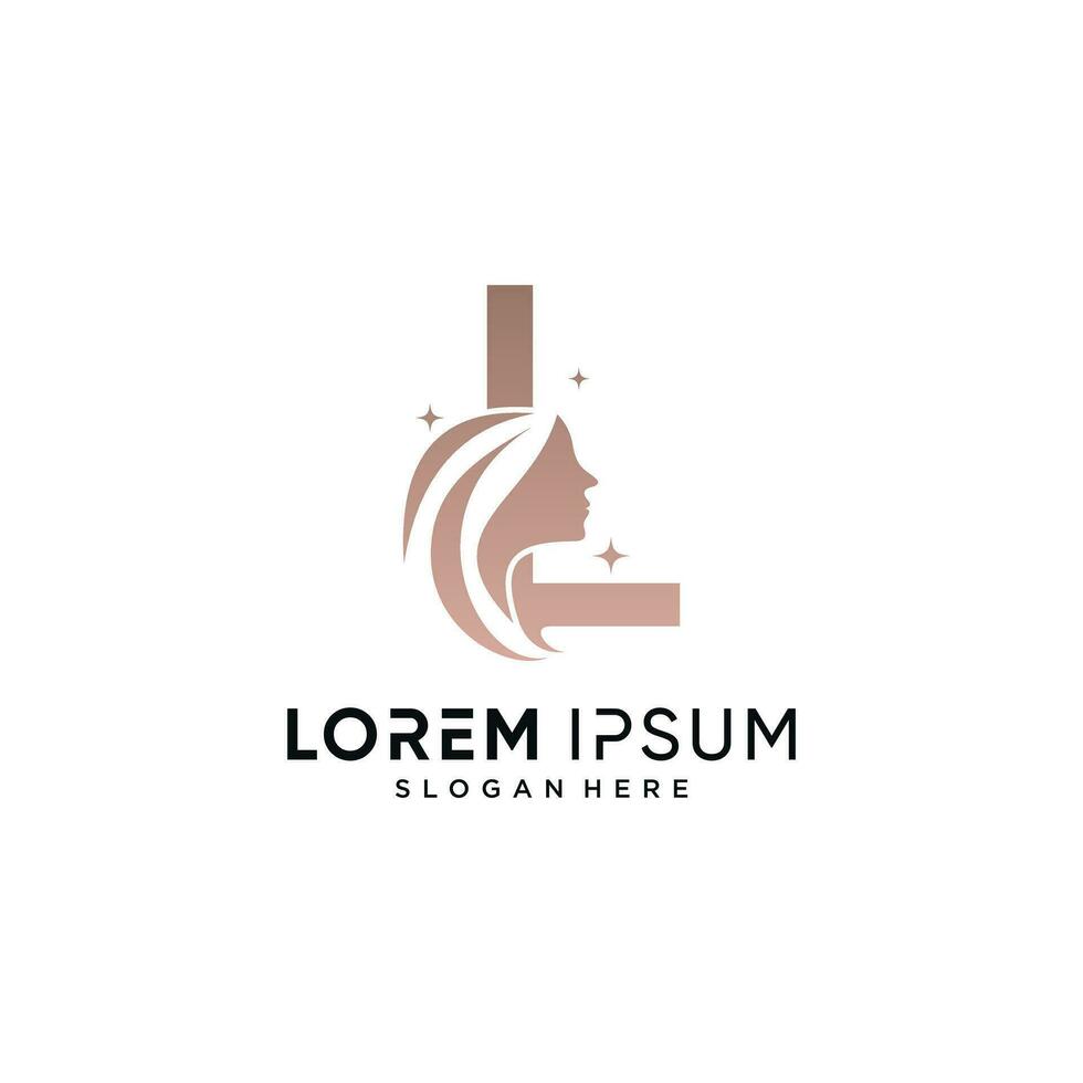 Beauty logo design combined on letter l with woman face icon and creative element vector