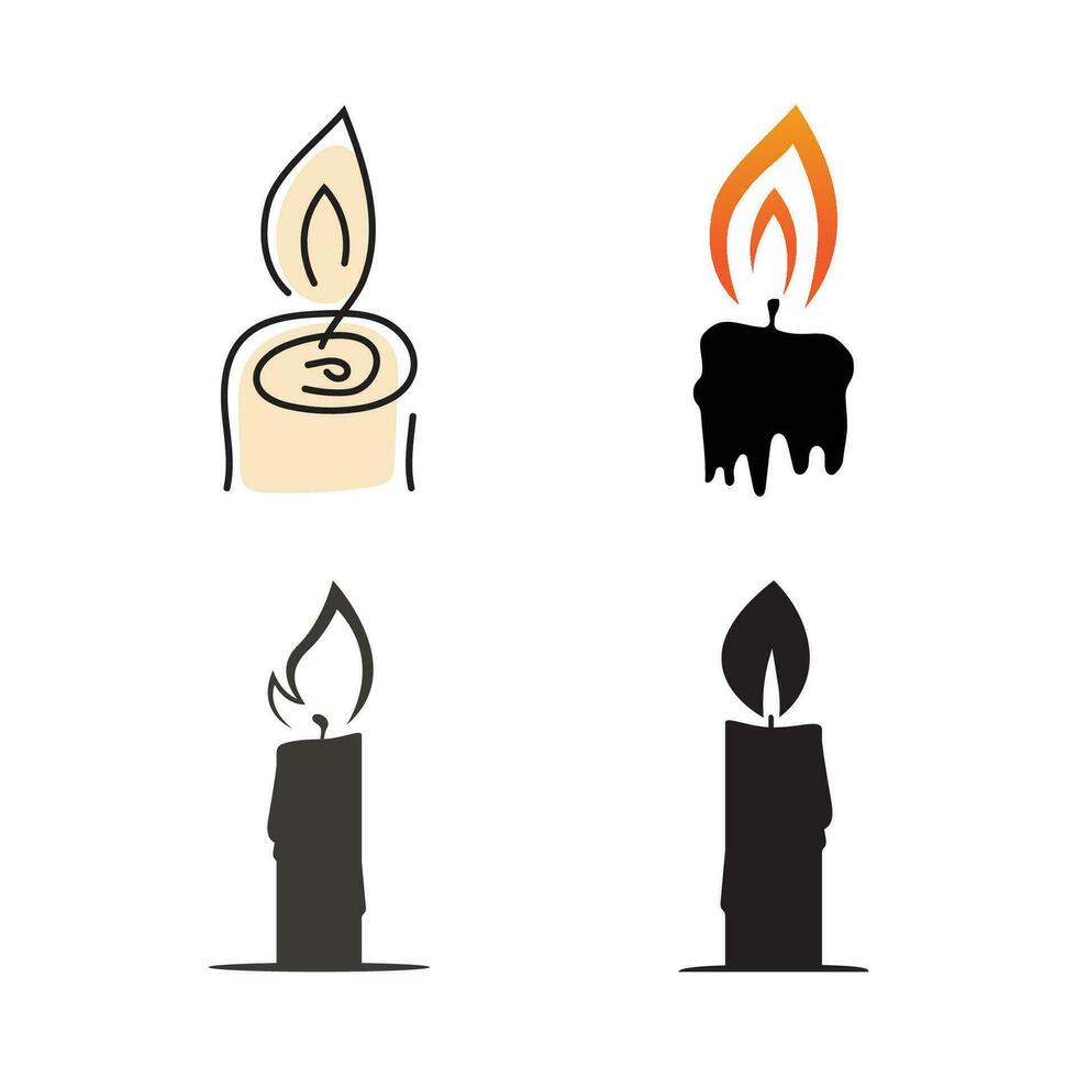 Burning Candle Vector Logo Template in Simple Flat Style.