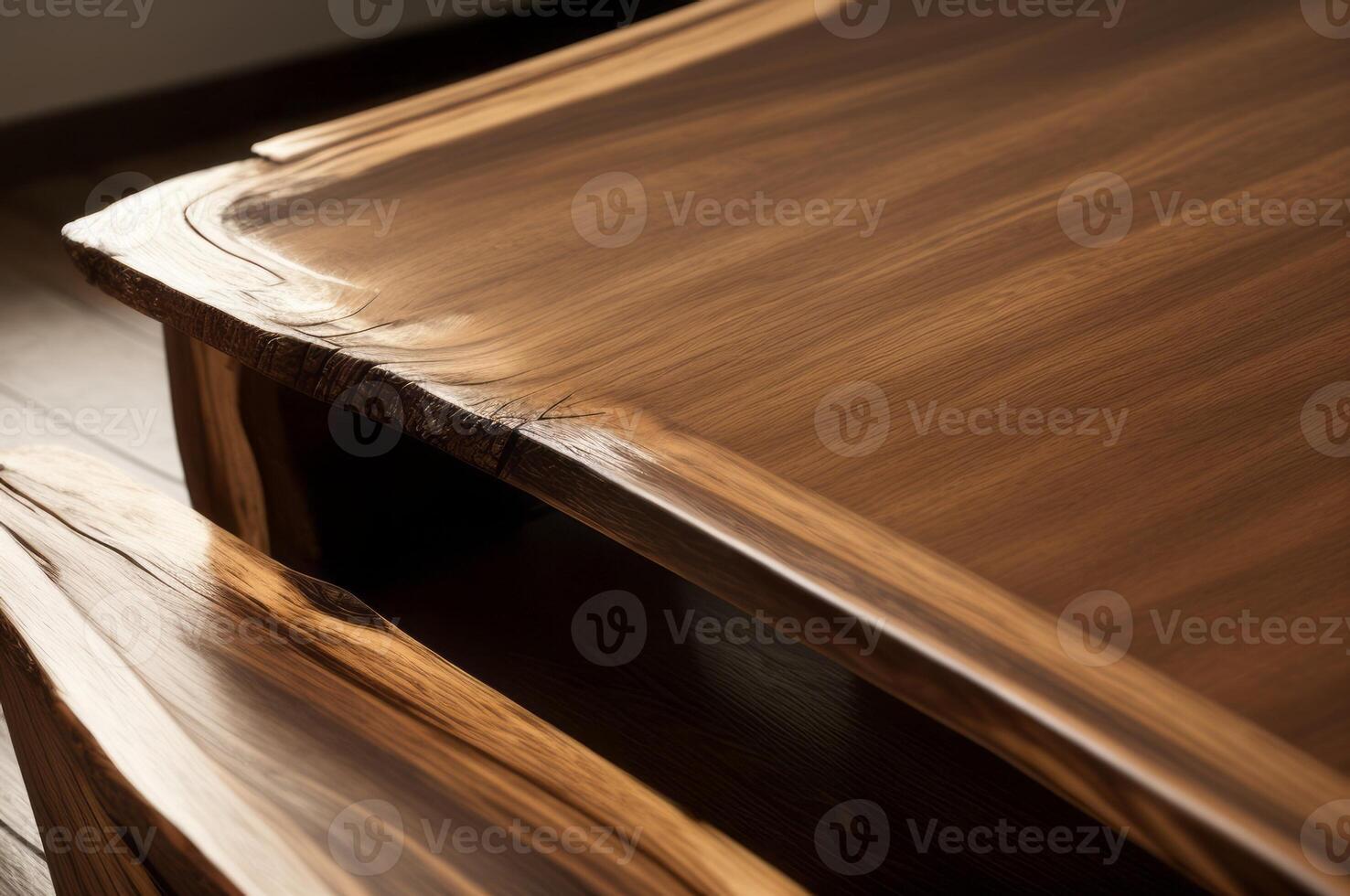 A table with a wooden top and a wooden base photo