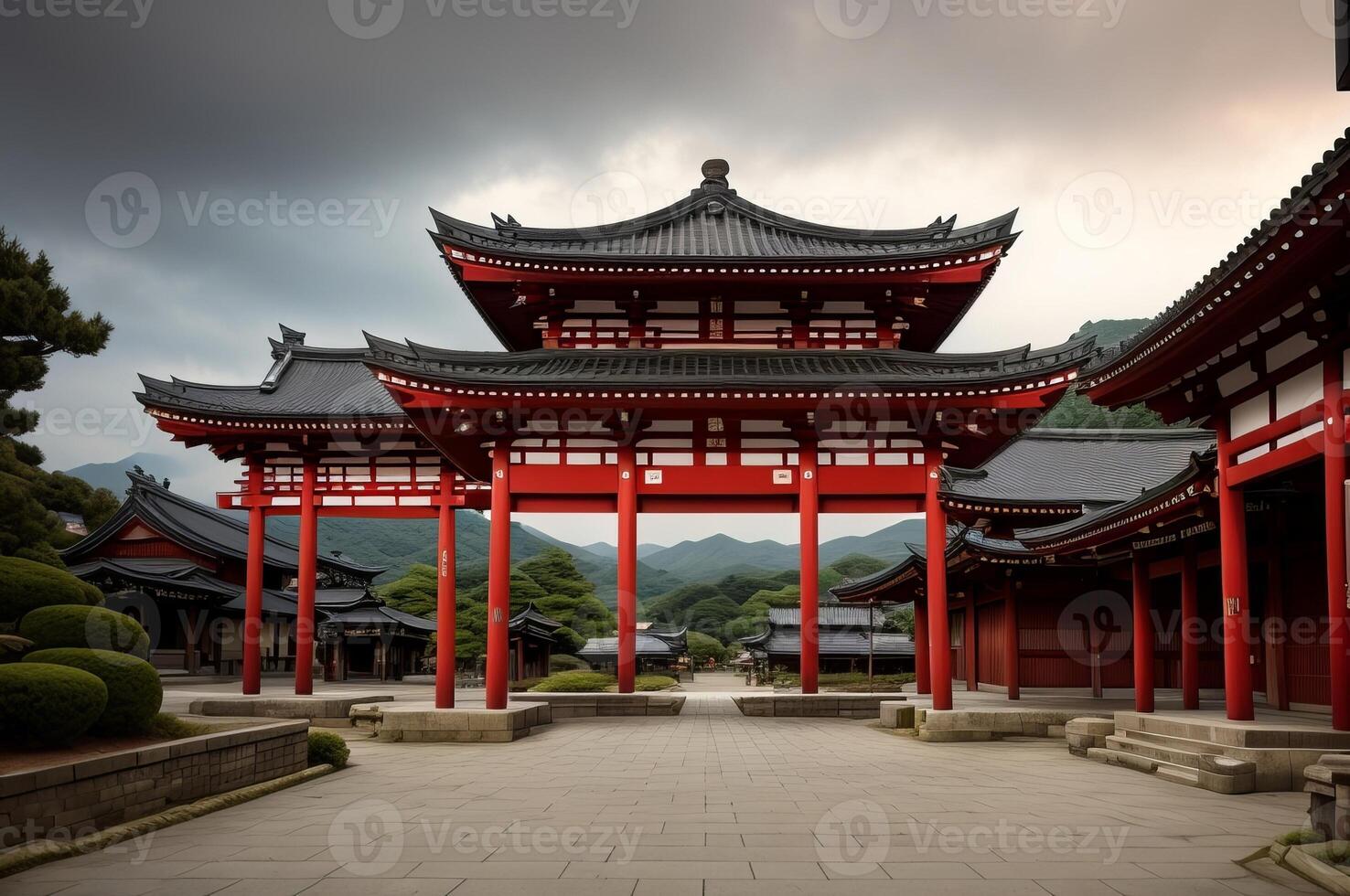 A red pagoda in a japanese temple photo