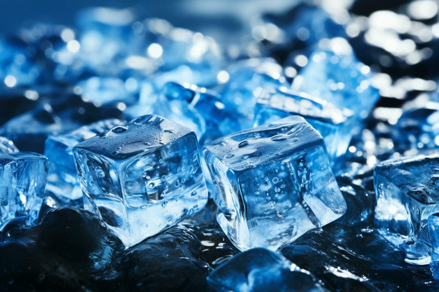 A group of  ice cubes sitting on top of a pile of rocks, Generative AI photo
