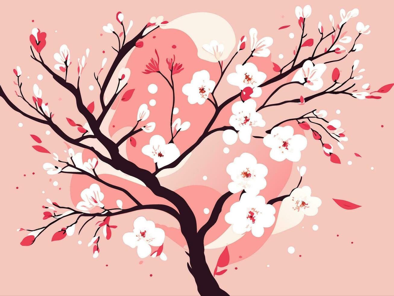 a cherry blossom drawing on pink background vector