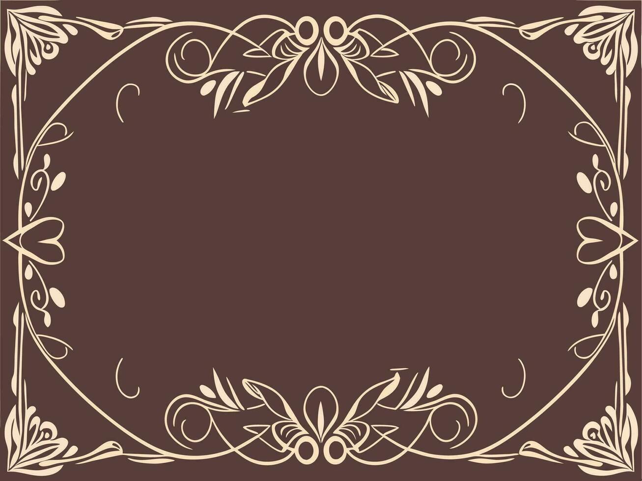 a decorative frame with a floral design on a brown background vector