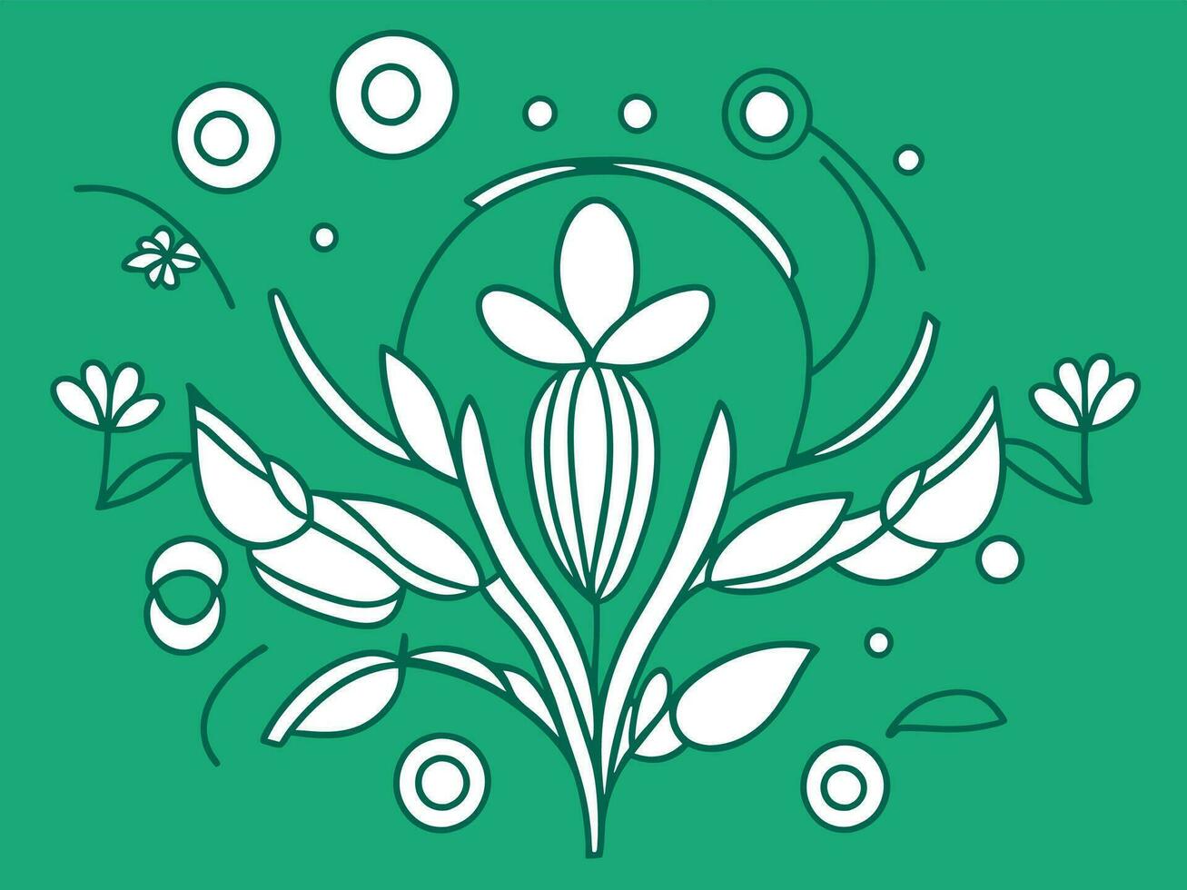 a green background with a flower and leaves vector